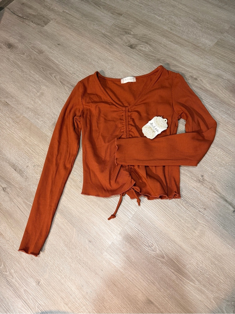 Altarโd State NWT Ribbed Ruched Long Sleeve Top Rust Boho Size Small